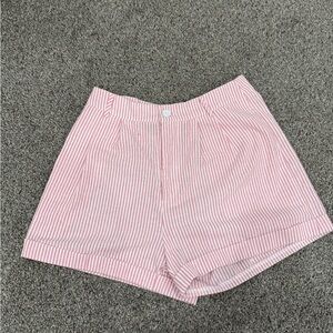 SHEIN Pink and White Striped High Waist Shorts